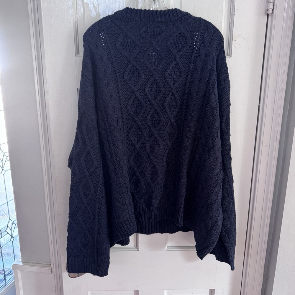 NWT's Simply Couture Womens 1X Fisherman Cable Knit Sweater Loose Fit Navy Blue - Picture 4 of 8